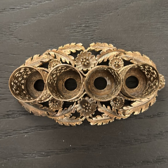 Vintage Gold Filigree 4 Lipstick Tube Holder, Matson Style Ormulo Floral/Leaf - Picture 3 of 5